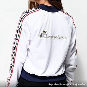 Champion track jacket vintage cropped logo embroidered women’s XS